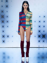 FREAK CITY Women Sporty Spliced Printed Bodysuit Retro Street Fall Multi-Color